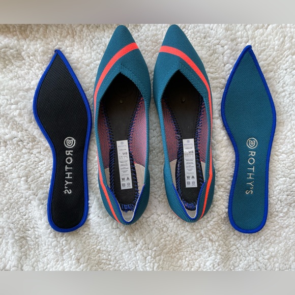 Rothy’s Point in Teal Neon Line Stripe, size 8 - Picture 3 of 4